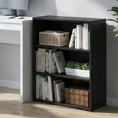 PASIR Book Shelf, 3-Tier Bookshelf, Storage Shelves Bookcase, 9.7 x 23.7 x 31.5, for Living Room, Bedroom, Home Office, Americano