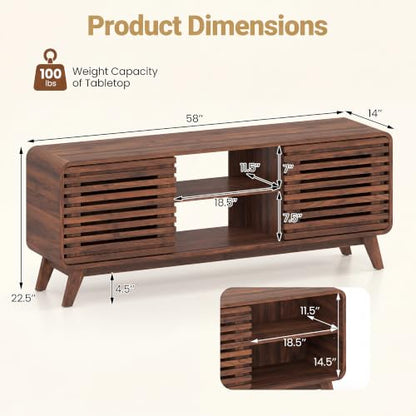 Mid Century Modern TV Stand for 65 inch TV with Grille Doors, view 3
