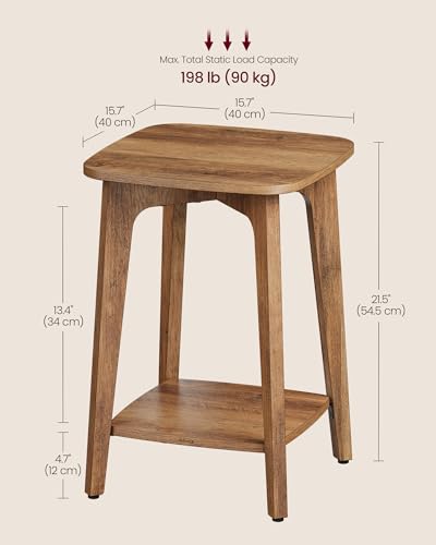VASAGLE Side Table, 2-Tier Small Square End Table, Nightstand | With Tapered Legs, Curved Transitions, Honey Brown, MAEZO Collection, ULET236K01