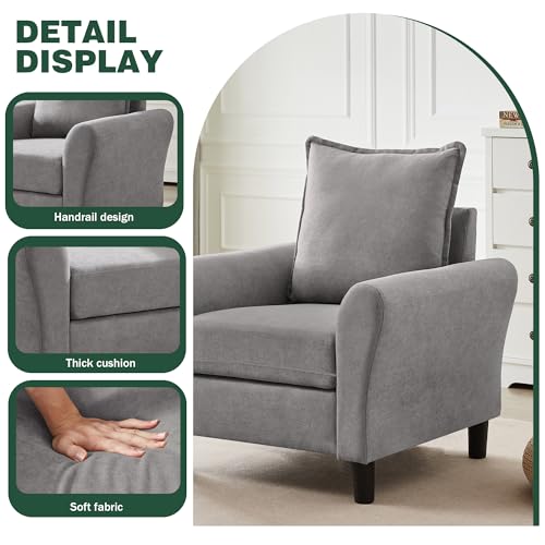 79" Convertible Sectional Sofa Set, Modern Linen Small L Shaped Couch with Reversible Ottoman and Accent Chair, 3-Seat Sofa Couches for Living Room, Office, Apartment, Light Grey