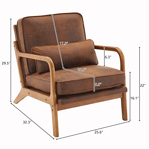 Lounge Accent Chair, Mid Century Modern Chair, Arm Chair, Wood Frame Armchair for Living Room, Bedroom (Coffee Brown, Bronzing Cloth)