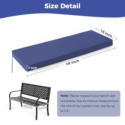 Outdoor Bench Cushions for Outdoor Furniture, 48x18x3 Inch, Waterproof Bench Pillow, Fade Resistant Long Bench Seat Pads for Garden, Indoor, Porch Swing, Navy Blue