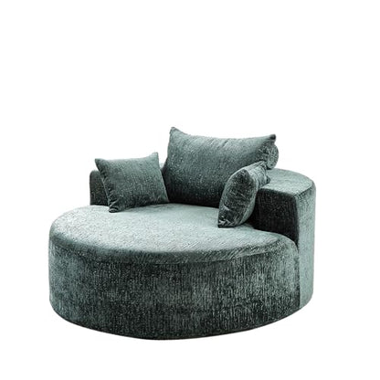 Green Round Barrel Accent Chair, Textured Polyester Upholstered Lounge Chair with 3 Throw Pillows, Modern Comfy Single Sofa for Living Room Bedroom Reading Nook Home Office