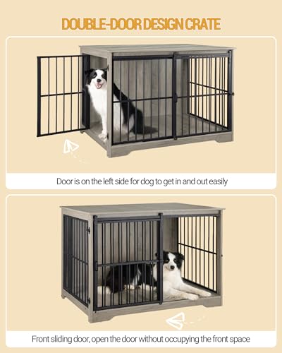 44.1" XL Dog Crate Furniture Indoor Dog Kennel with Barn Door, view 5