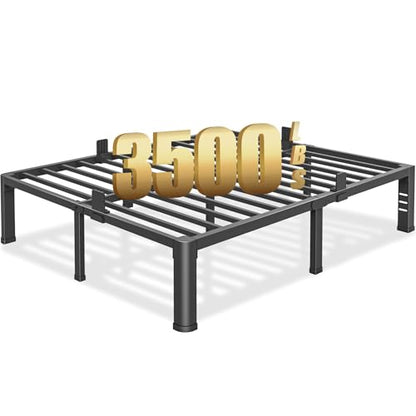 14 inch Full Size Bed Frame with Round Corner Legs and Headboard Hole Mattress, view 2