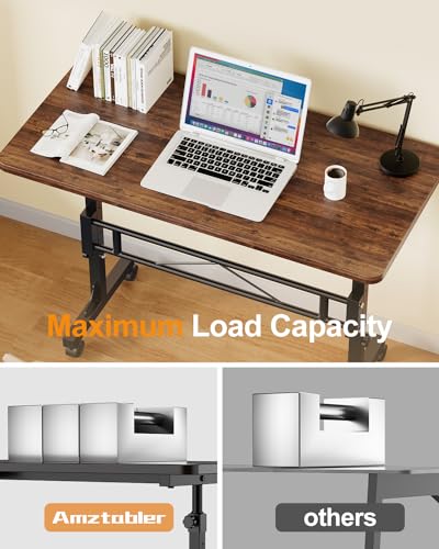 Small Standing Desk Adjustable Height, Mobile Stand Up Desk with Wheels, view 5
