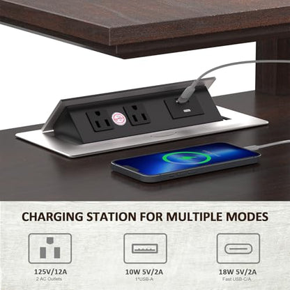 24''Tall End Table with Charging Station, Adjustable Shelf, Storage Side Table,21" Large Nightstand for Living Room, Bedroom,Espresso