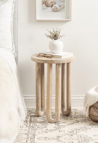 Kenzo Modern Wooden Round Side Table, 14 x 14 x 20, Light Natural, Transitional Wood End Table for Use as Bedroom Nightstand or Living Room Accent Table