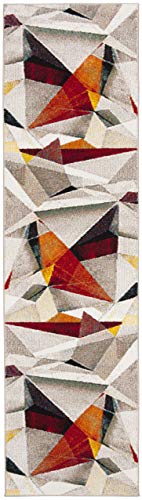 SAFAVIEH Porcello Collection Runner Rug - 2'3" x 6', Light Grey & Orange, Modern Abstract Design, Non-Shedding & Easy Care, Ideal for High Traffic Areas in Living Room, Bedroom (PRL6940F)