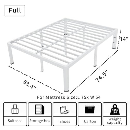 14 Inch Full Bed Frame Metal White with Rounded Corner Mattress Baffle, view 3