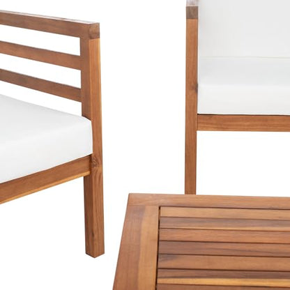 SAFAVIEH Outdoor Collection Kinnell Natural/Beige Cushion Solid Wood 4-Piece Conversation Patio Set