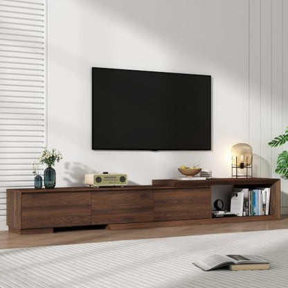 Extendable TV Stand with 3 Drawers, Modern Minimalist Entertainment Center, view 2