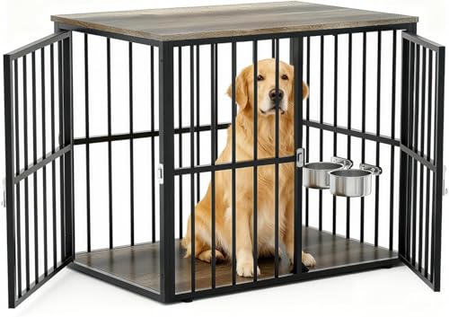 43" Dog Crate Furniture, Wooden Dog Crates with Double Doors and Lockable Kennel, view 8