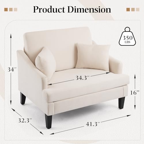 Oversized Accent Chair, 41'' Wide Seat Comfy Armchair with 2 Pillows, Upholstered Big Reading Chair, Modern Single Sofa Chair for Living Room Bedroom Apartment Office, Beige