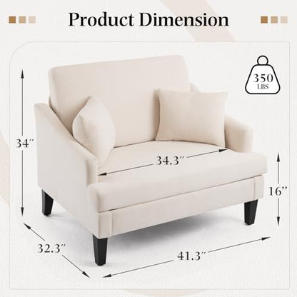 Oversized Accent Chair, 41'' Wide Seat Comfy Armchair with 2 Pillows, Upholstered Big Reading Chair, Modern Single Sofa Chair for Living Room Bedroom Apartment Office, Beige