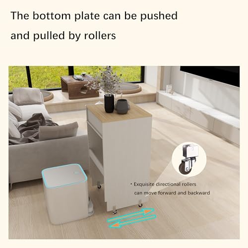 Robot Vacuum Storage Cabinet with Wheels - Antique White Side Table with Drawer & Doors for Living Room, Kitchen, Office