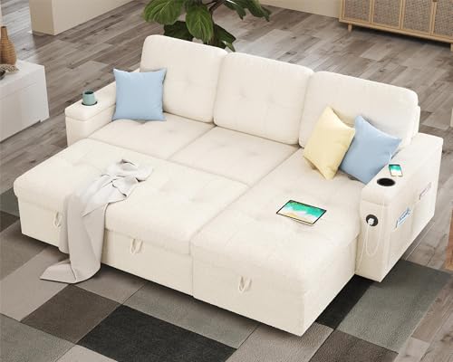 84 Inch Sofa Bed, Sleeper Sofa with Storage, 2 in 1 Pull Out Couch, view 2