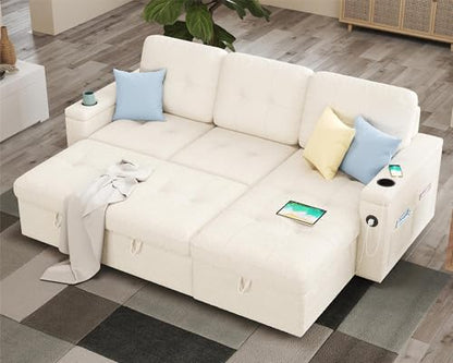 84 Inch Sofa Bed, Sleeper Sofa with Storage, 2 in 1 Pull Out Couch, view 2