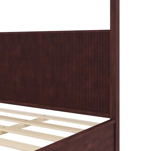 King Wooden Canopy Bed Frame with Headboard, Espresso, view 6