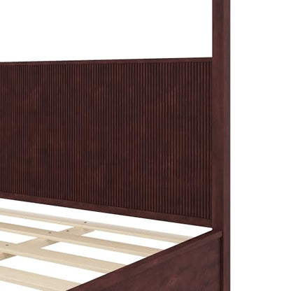King Wooden Canopy Bed Frame with Headboard, Espresso, view 6