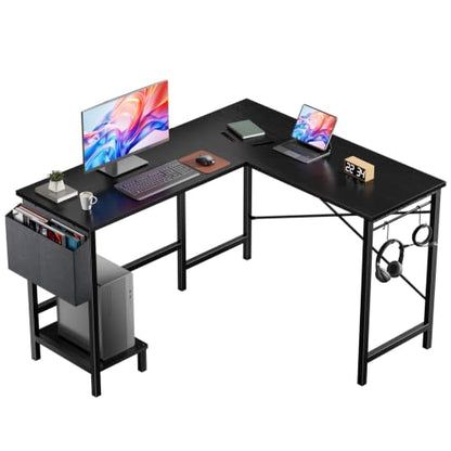 L Shaped Computer Corner Desk with PC Stand, Black, view 2