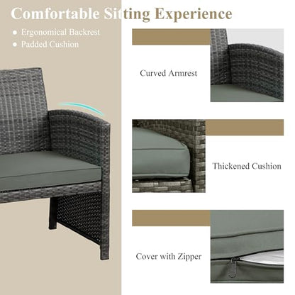 4 Piece Outdoor Patio Furniture Set, Outdoor Wicker Rattan Chairs Conversation Sets with Cushions & Coffee Table for Outside, Garden, Balcony, Porch, Grey