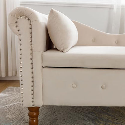 Beige Velvet Chaise Lounger with Storage for Bedroom & Living Room, view 4