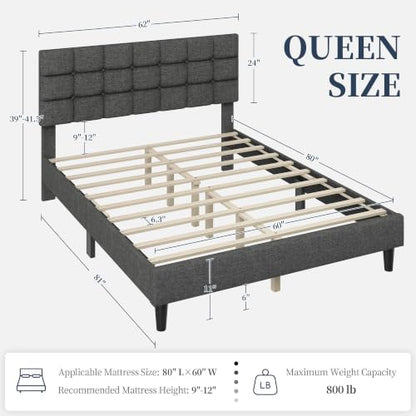 Yaheetech Queen Size Upholstered Tufted Bed Frame with Headboard, view 3