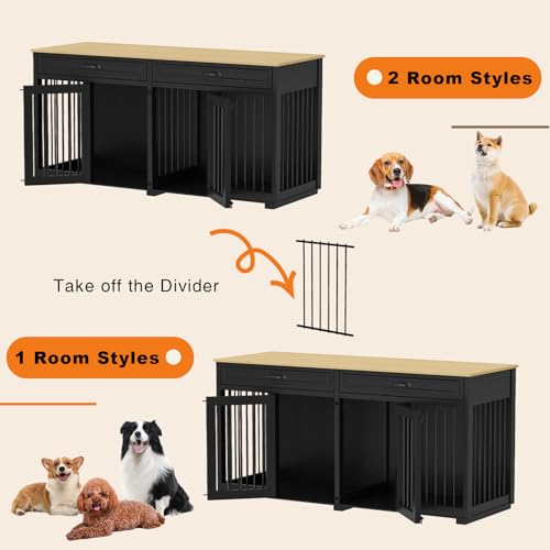 64.6" Long Wooden Furniture Style Dog Crate with Drawers & Divider, view 5