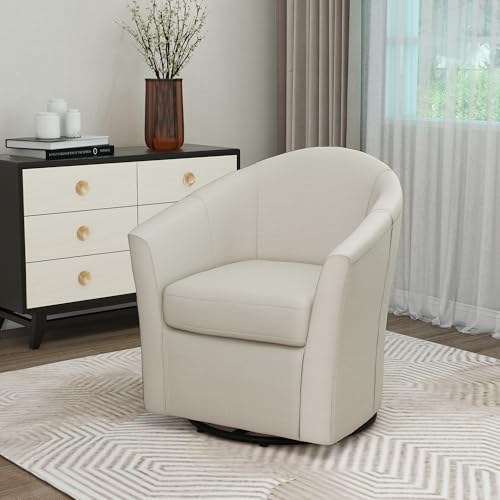 360° Swivel Barrel Accent Chair, Modern Round Arm Chair Upholstered Club Armchair, Single Sofa Seating in Fabric for Living Room, Bedroom (Beige)