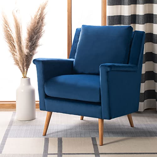 Safavieh Home Astrid Navy and Natural Oak Mid-Century Arm Chair