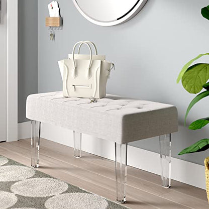 Ella Glitz Acrylic Leg Bench, 35"Wx17"Dx18"H, White