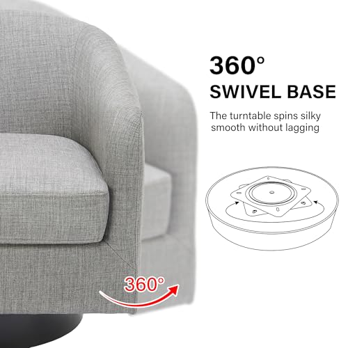 Swivel Barrel Accent Chair, Modern Round Linen Arm Chair for Living Room, Bedroom, Comfy Club Reading Chairs for Adults（Linen Fabric, Light Grey, Set of 1