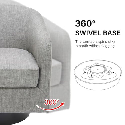 Swivel Barrel Accent Chair, Modern Round Linen Arm Chair for Living Room, Bedroom, Comfy Club Reading Chairs for Adults（Linen Fabric, Light Grey, Set of 1