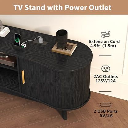 Mid Century Modern TV Stand for 65" TVs, Fluted TV Stands Black, view 7