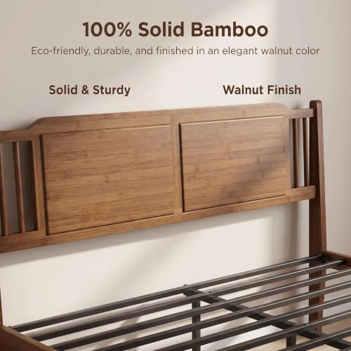 Bamboo Full Bed Frame with Farmhouse Headboard, Warm Brown Color, view 4