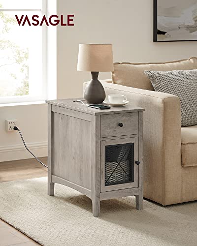 VASAGLE Side Table with Storage, End Table with USB Ports and Outlets, Nightstand with Charging Station, Drawer, Storage Cabinet, Magazine Rack, for Living Room, Bedroom, Greige ULET312T02