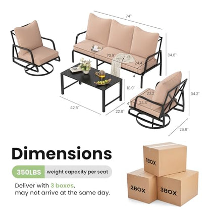 Patio Furniture Set, 4 Piece Outdoor Patio Furniture Set, 2 x Outdoor Swivel Chair, 1 x 3-Seats Sofa and 1 x Coffee Table, Metal Conversation Set for Porch, Balcony, and Backyard