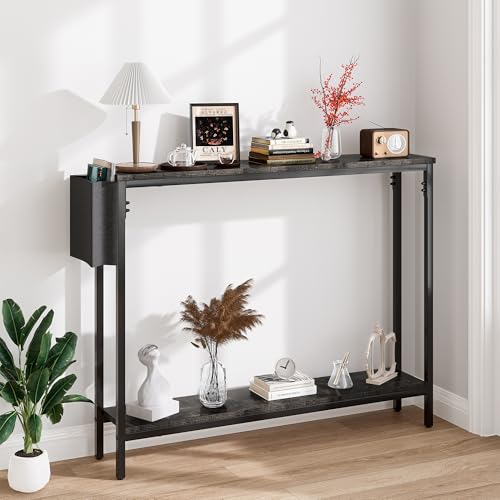 39.4" Console Entryway Table, 2-Tier Industrial Narrow Sofa Table with Storage Shelves for Hallway, Living Room, Bedroom, Foyer, Corridor, Office, Black