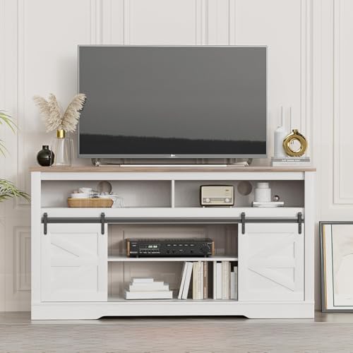 Fireplace TV Stand for TVs up to 65", Farmhouse Media Console,White, view 6
