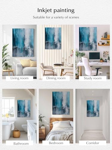 NuYeBiofx Turquoise Grey Graffiti Canvas Wall Art Prints,48"x32" Framed Picture Artwork Abstract Art Modern Oil Painting Printed Canvas Oil Painting for Living Room Bedroom Office,Ready to Hang