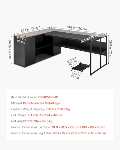 71" L-Shaped Executive Desk, Large Computer Desk with Drawers, view 3