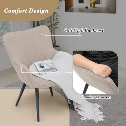 Wingback Accent Chair for Living Room, Upholstered Arm Reading Chair for Adults, Cozy Linen Fabric Armchair with Metal Legs for Bedroom, Makeup, Office, Beige