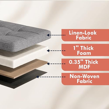 40 Inch Storage Ottoman with 3 Drawers, Tufted Linen, Dark Gray | Foldable Large Bench Design; Foot Rest Stool Seat; Ideal for Living Room, Bedroom or Entryway