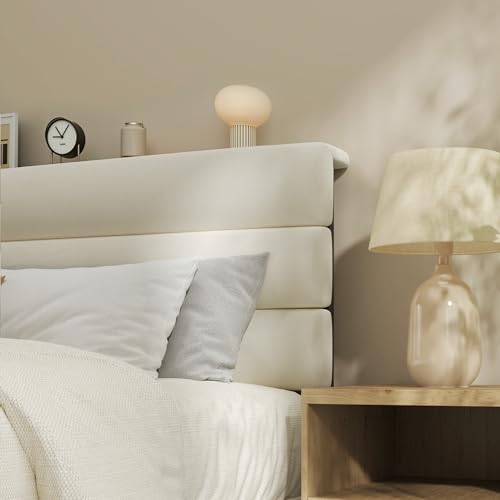 Queen Bed Frame, Platform Bed Frame with Velvet Upholstered Headboard, view 4