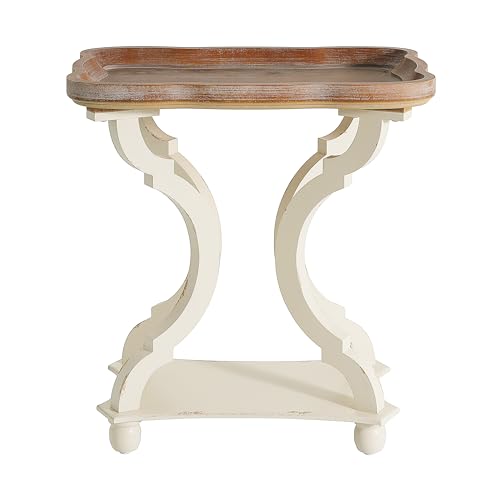 Esther French Country Accent Table with Rectangular Top, Natural + Distressed White