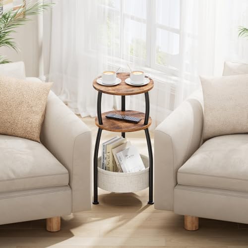 Round Side Table for Small Spaces with Storage Basket, 11.81in, view 5