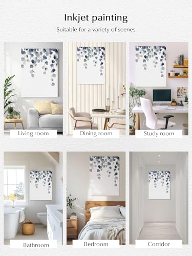 NuYeBiofx Grey Blue Eucalyptus Leaves Canvas Wall Art Prints,40"x28" Framed Picture Artwork Pastoral Foliage Watercolor Printed Canvas Oil Painting for Living Room Bedroom Office,Ready to Hang