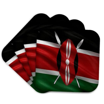 Flag of Kenya Waving in the Wind Set of 4 Coasters - Soft