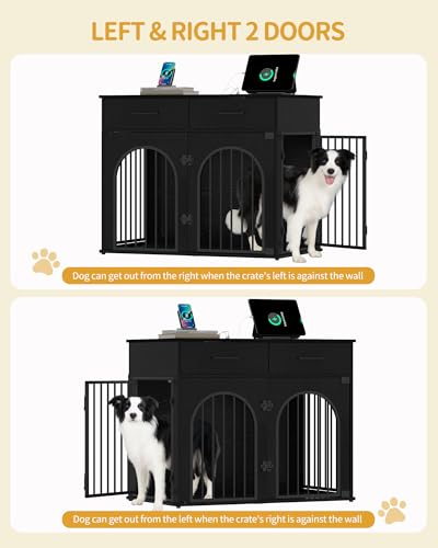 39.4'' Dog Crate Furniture with Storage & Power Indoor Dog Kennel, view 7